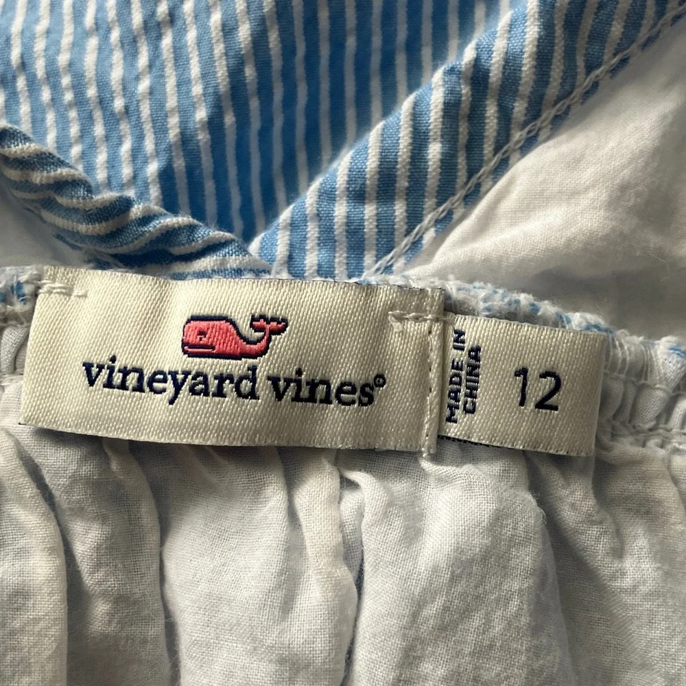 Vineyard Vines Girl's Sleeveless Blue Striped Seersucker Dress | 12